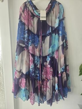 Ursime Floral Tiered Midi Skirt in Blue & Purple, and Pink
